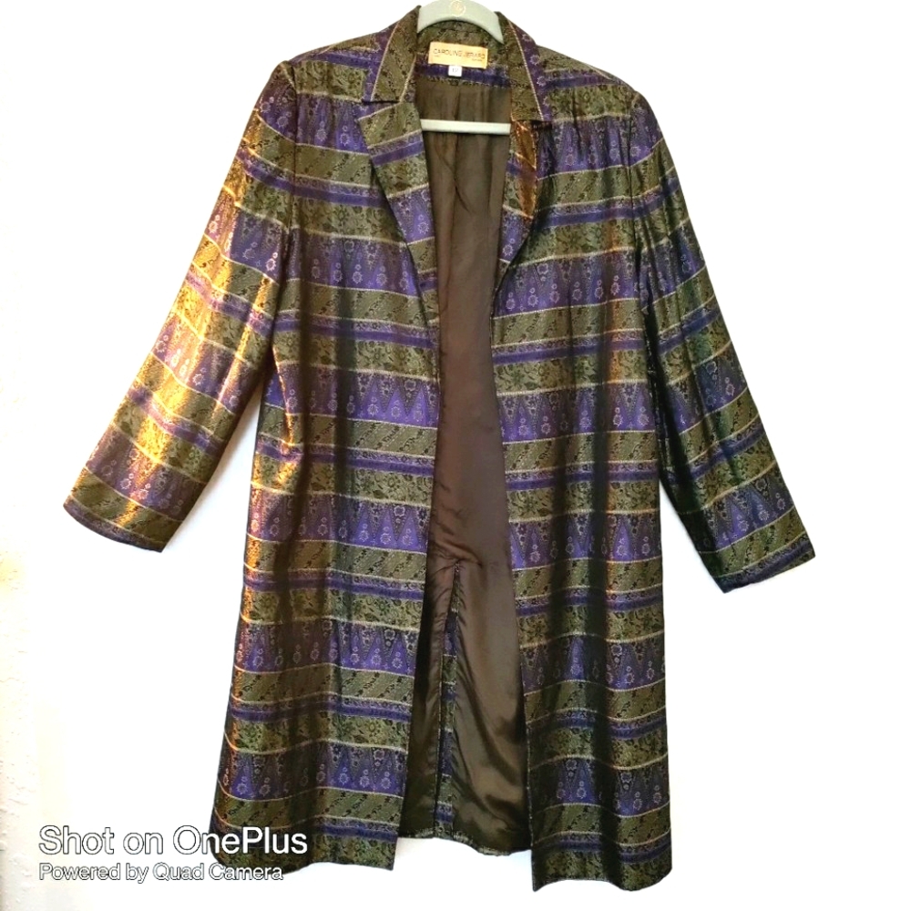 Caroline JERARD Women's Multicolor Jacquard Tapestry Knee Length Coat size 12